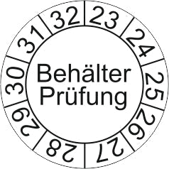 Aufkleber, Behälter-Innenprüfung mit Jahresfelder 2025 – 2034