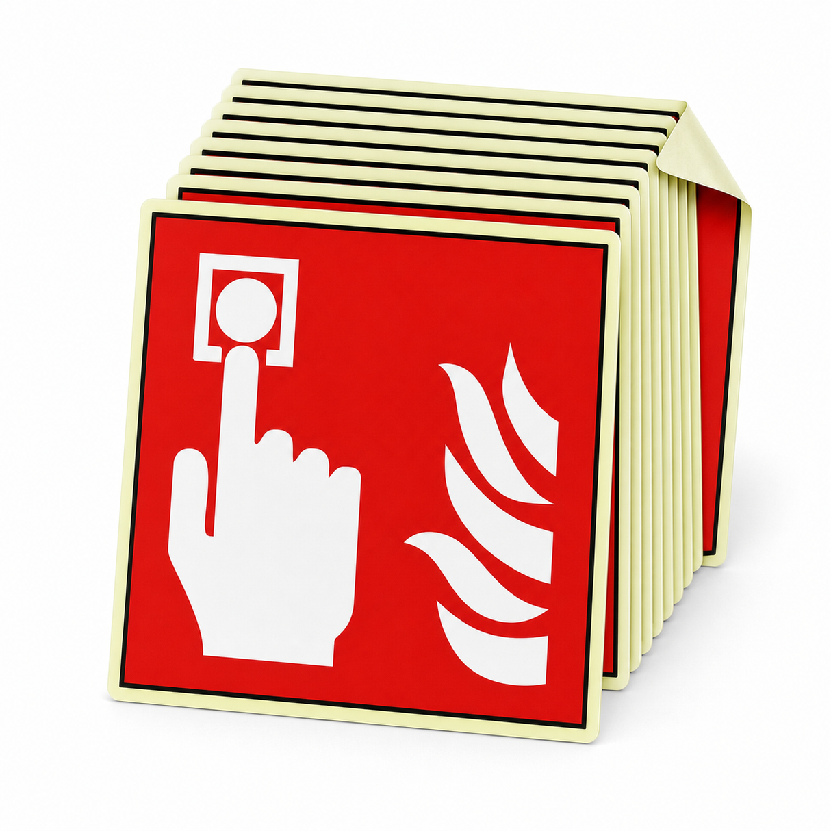 Brandschutzschild Brandmelder – ISO 7010 – Kunststoff langnachleuchtend selbstklebend (Set)