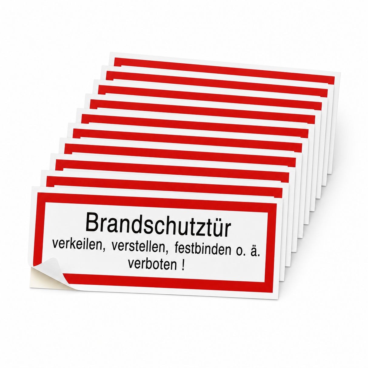 Brandschutzschild "Brandschutztür verkeilen, verstellen, festbinden o. ä. Verboten!" – Selbstklebende Folie (Set)