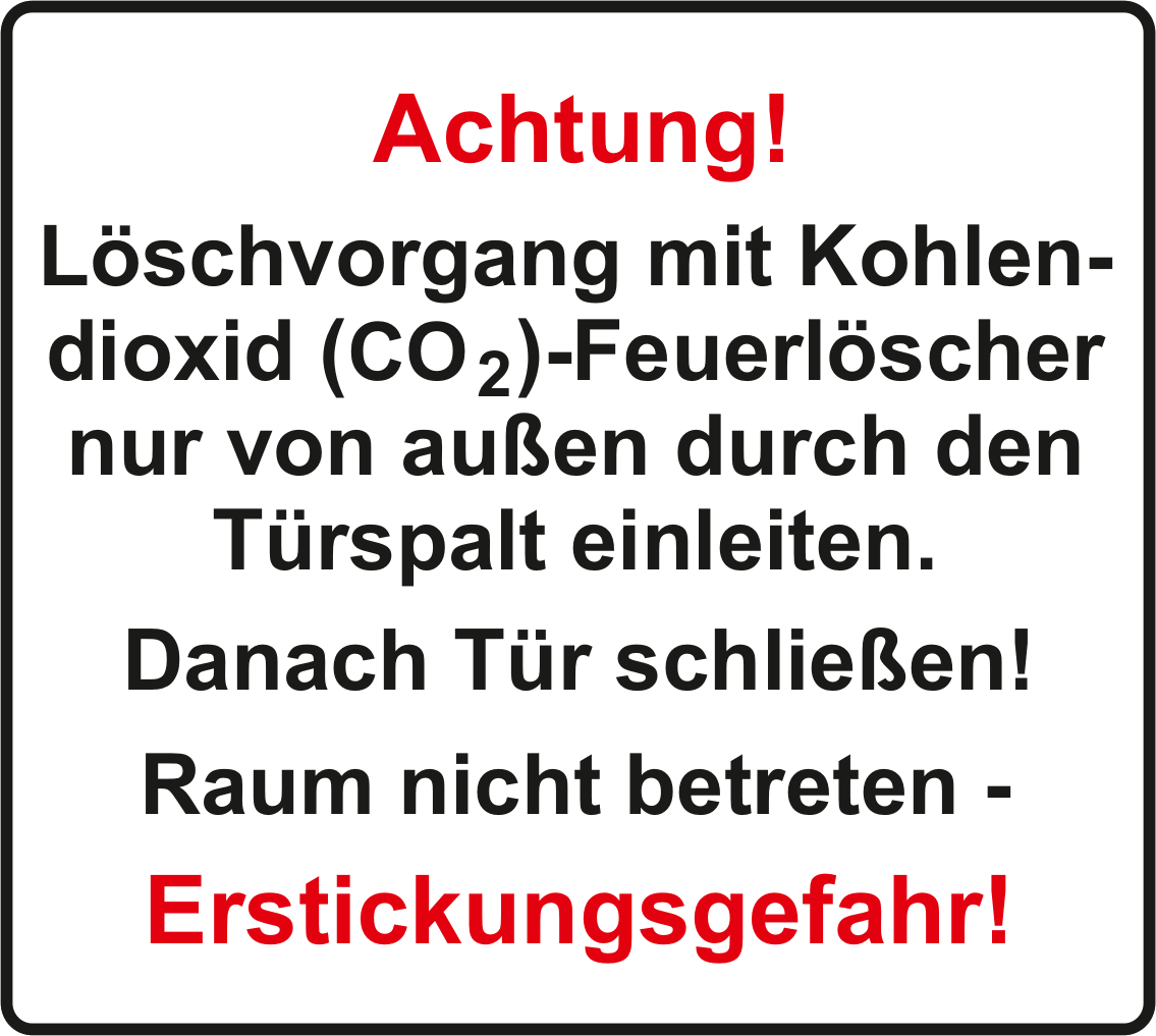 Zusatztext Warnschild Achtung! Löschvorgang nur von außen – ISO 7010