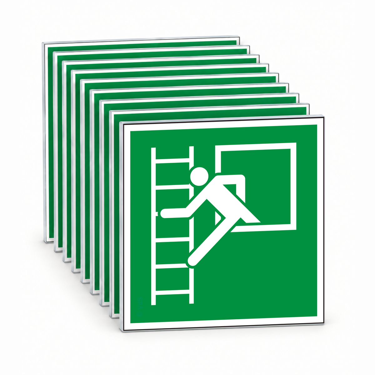 Rettungsschild Notfenster mit Fluchtleiter – ISO 7010 – Mehrfachpack