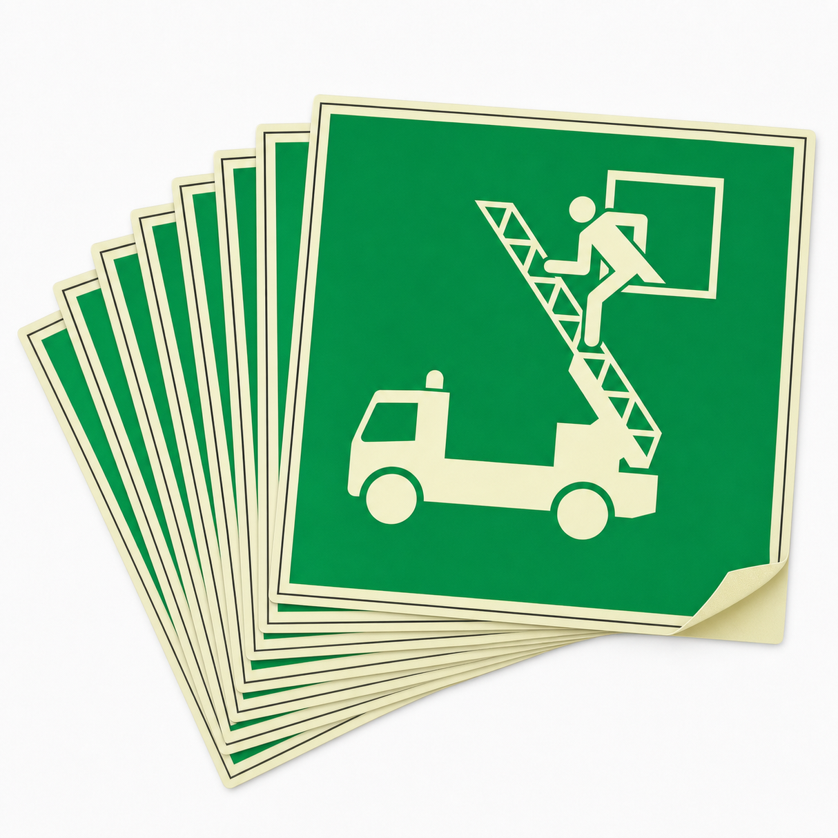 Rettungsschild Rettungsfenster – ISO 7010 – Kunststoff langnachleuchtend selbstklebend (Set)