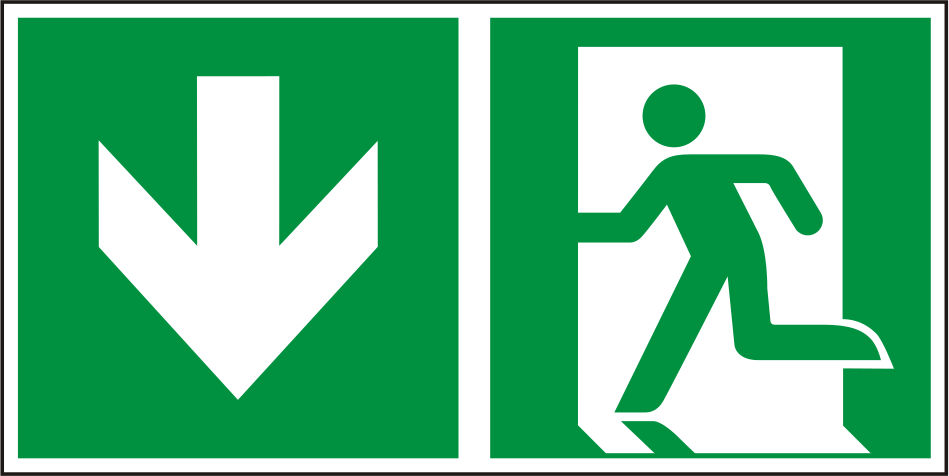 Rettungswegschild abwärts – ISO 7010 – Kombiversion