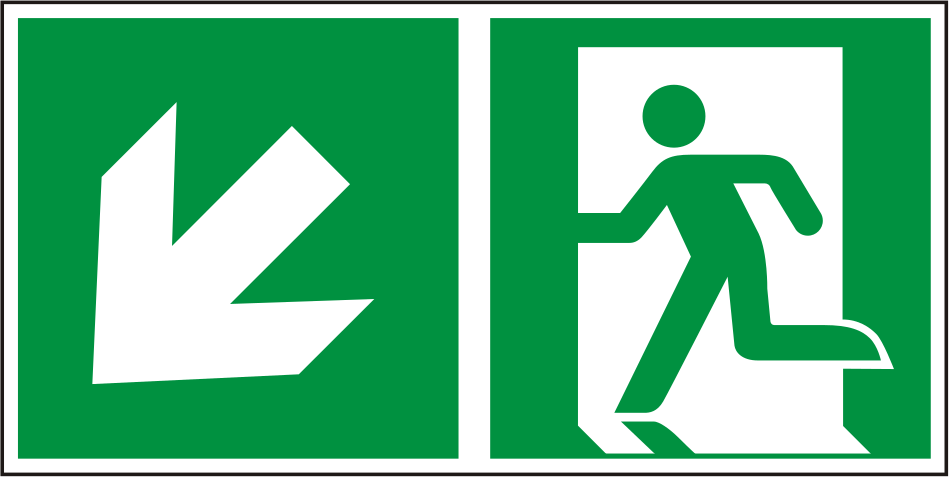 Rettungswegschild links abwärts – ISO 7010 – Kombiversion