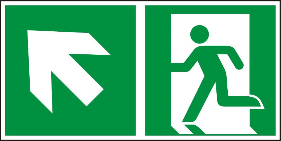 Rettungswegschild links aufwärts – ISO 7010 – Kombiversion