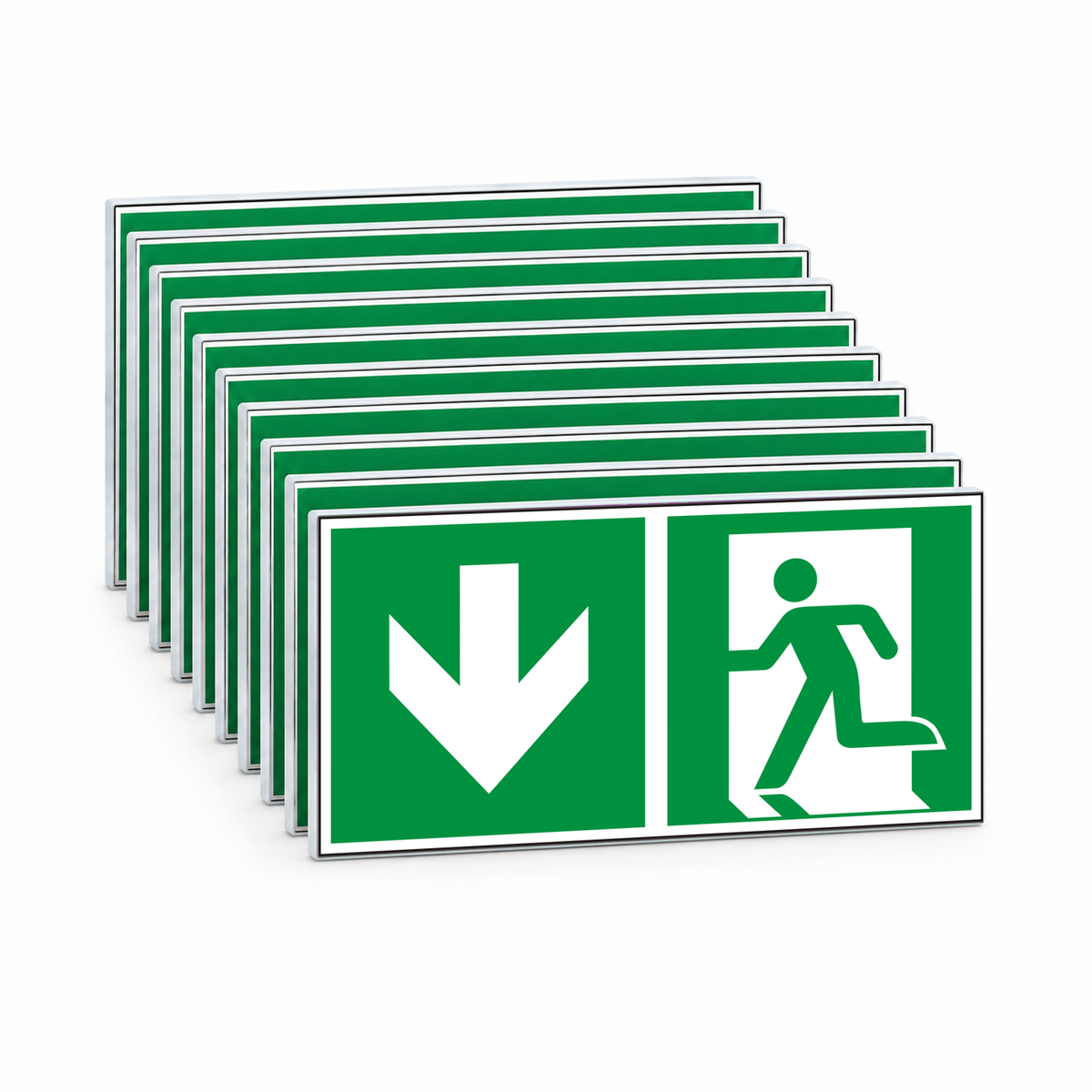 Rettungswegschild abwärts – ISO 7010 – Kombiversion – Mehrfachpack