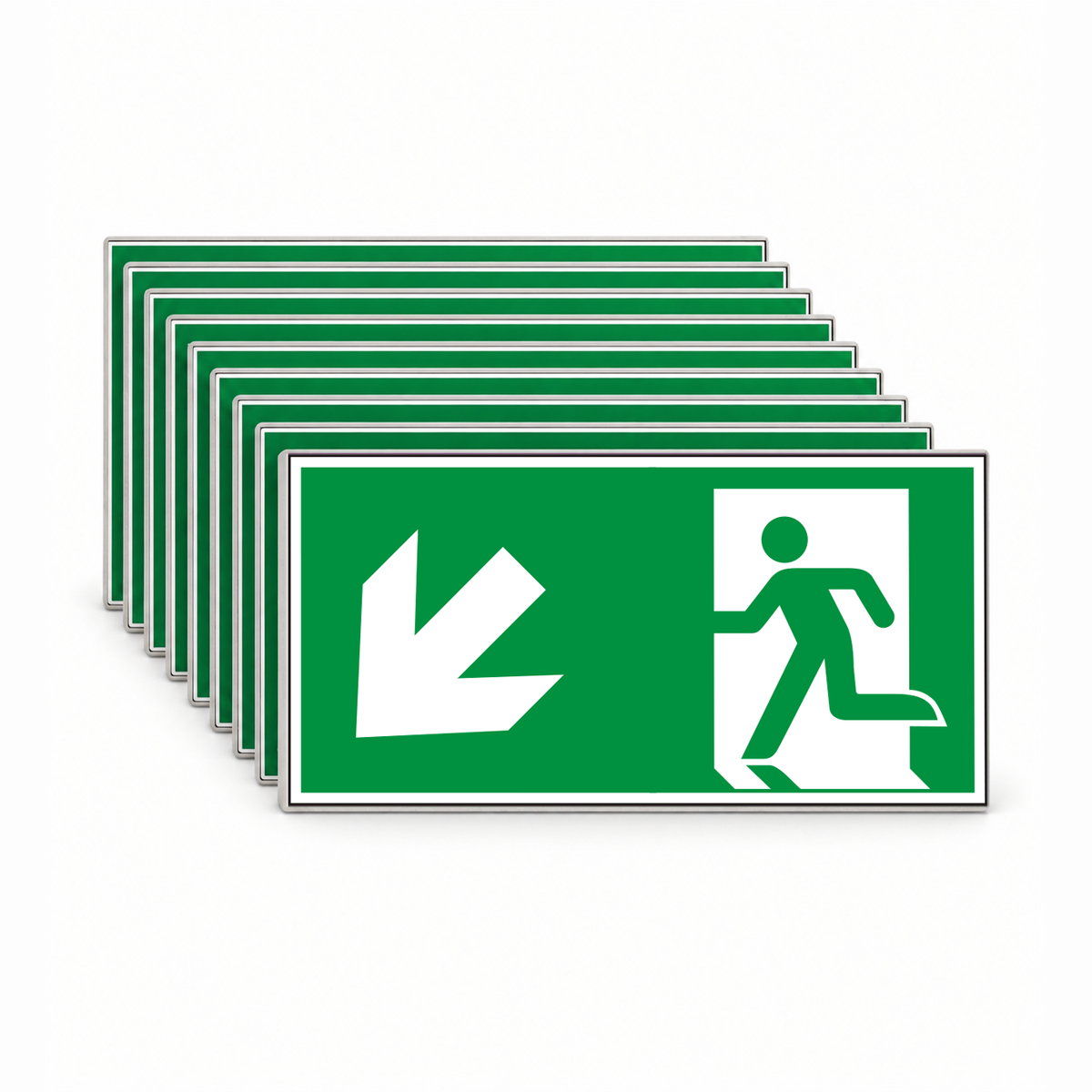 Rettungswegschild links abwärts – ISO 7010 – E001 – Mehrfachpack