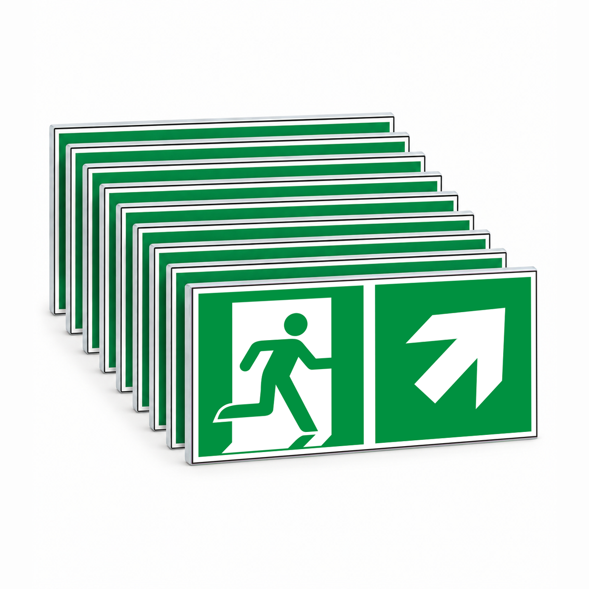 Rettungswegschild rechts aufwärts – ISO 7010 – Kombiversion – Mehrfachpack