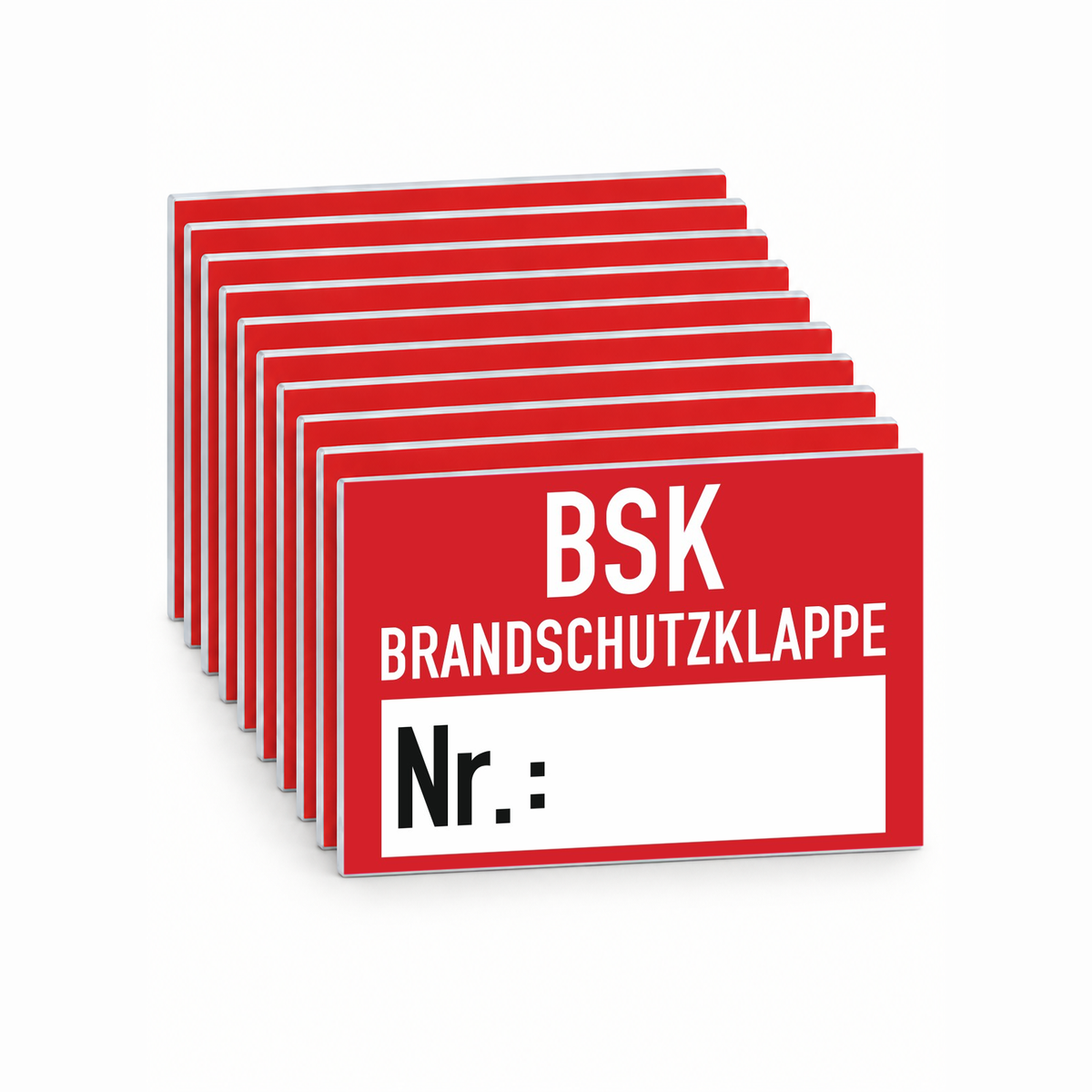 Schild (Digitaldruck, UV-echt) mit Aufdruck / Symbol Brandschutzklappe Nr.________ – Mehrfachpack