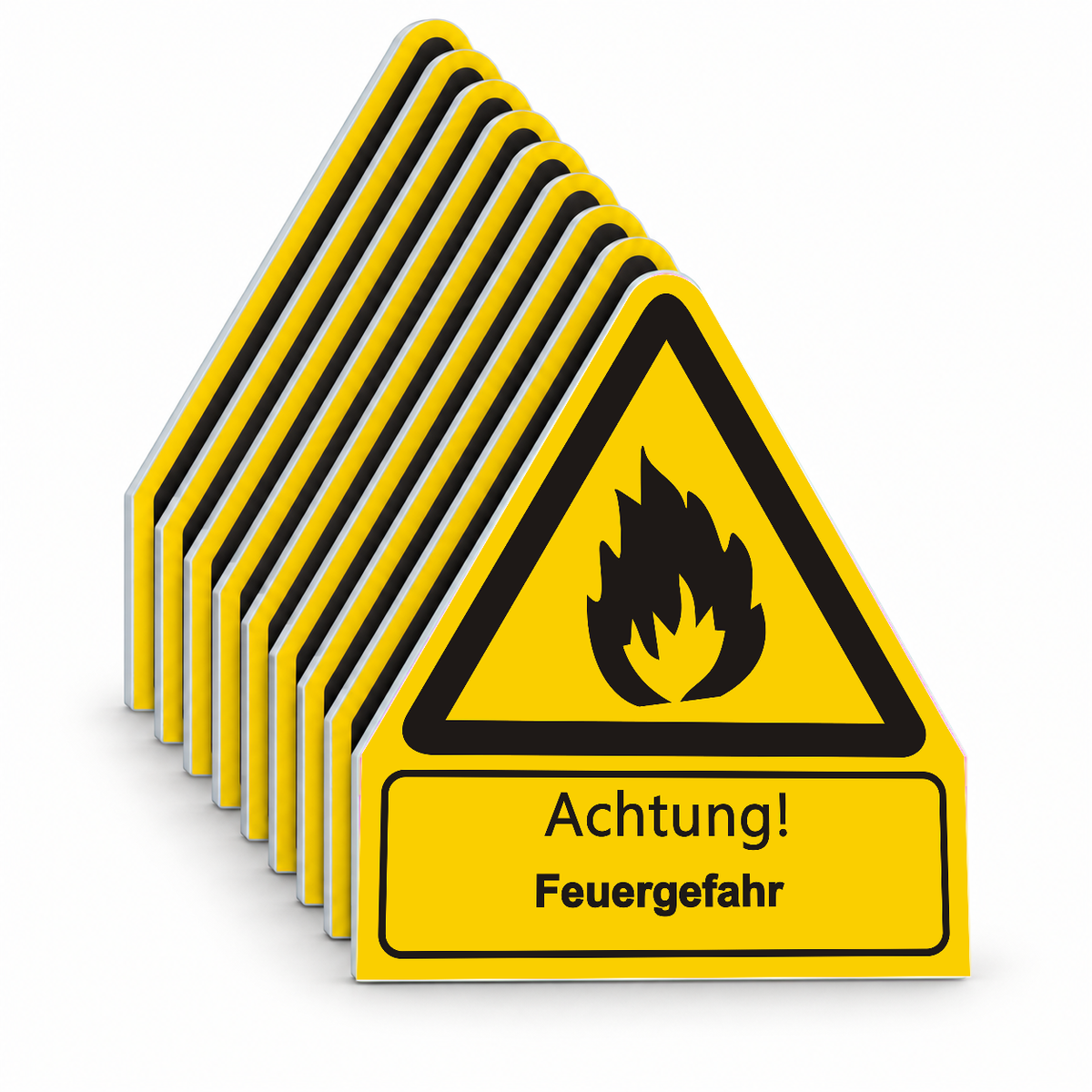 Warnschild W 021 mit Text Achtung! Feuergefahr – Mehrfachpack
