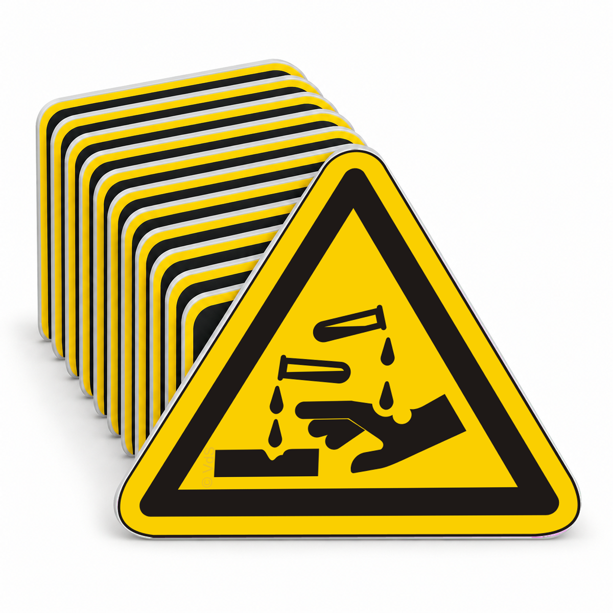 Warnschild Warnung vor ätzenden Stoffen – ISO 7010 – Mehrfachpack