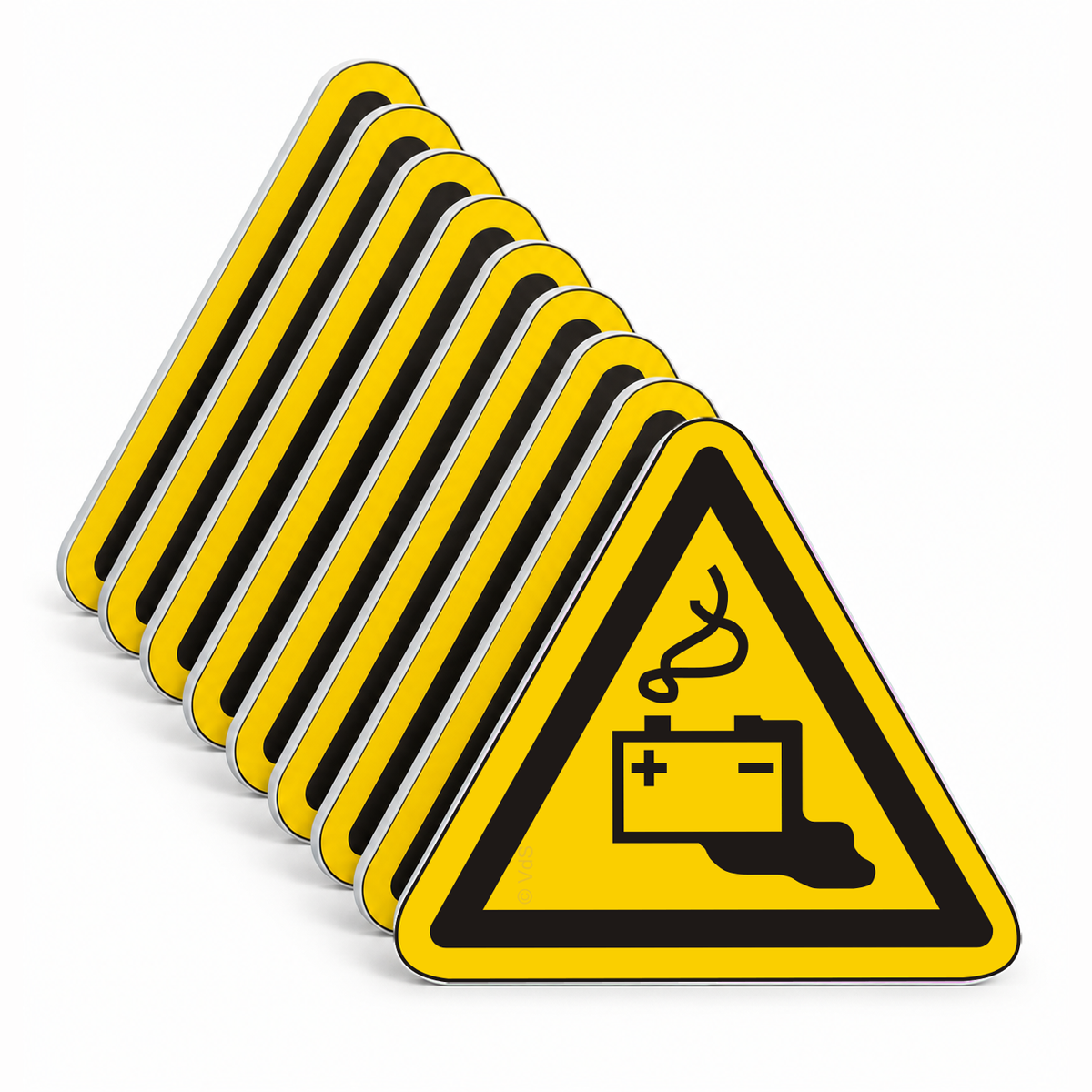 Warnschild Warnung vor Gefahren durch Batterien – ISO 7010 – Mehrfachpack