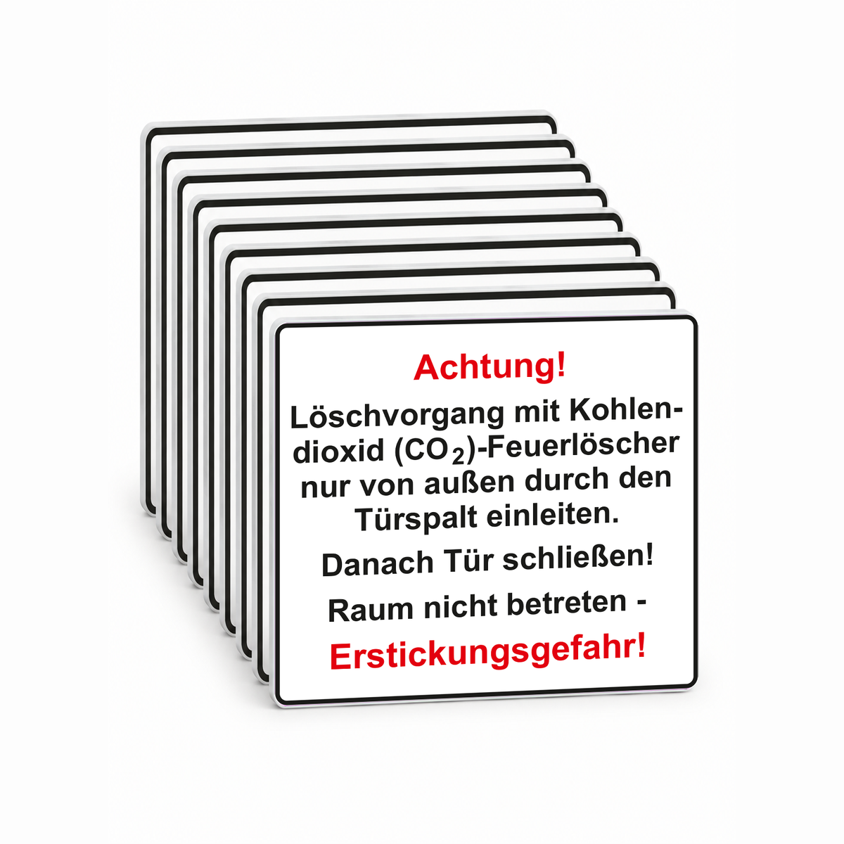 Zusatztext Warnschild Achtung! Löschvorgang nur von außen – ISO 7010 – Mehrfachpack