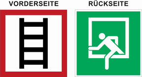 Aufkleber zweiseitig bedruckt – Symbole E019 Rettungsfenster + Stelle zum Anleitern E2