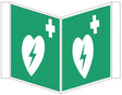 Nasenschild zweiseitig bedruckt mit 2 Symbolen Defibrillator – ISO 7010