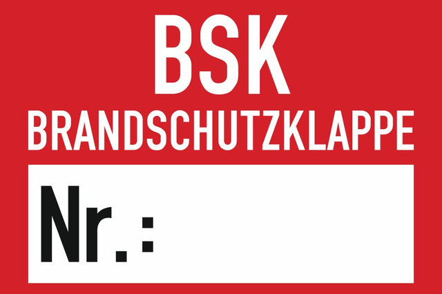 Schild (Digitaldruck, UV-echt) mit Aufdruck / Symbol Brandschutzklappe Nr.________