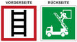 Aufkleber zweiseitig bedruckt – Symbole E017 Rettungsfenster und Stelle zum Anleitern E2