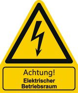 Warnschild W 01 mit Text Achtung! Elektrischer Betriebsraum – ISO 7010
