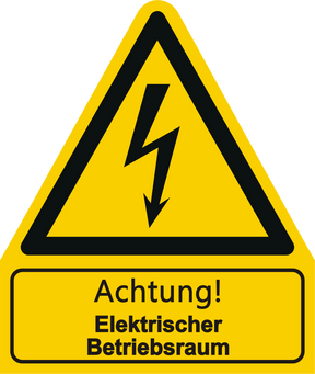 Warnschild W 01 mit Text Achtung! Elektrischer Betriebsraum – ISO 7010