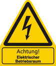 Warnschild W012 mit Text Achtung! Elektrischer Betriebsraum