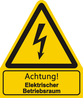 Warnschild W012 mit Text Achtung! Elektrischer Betriebsraum