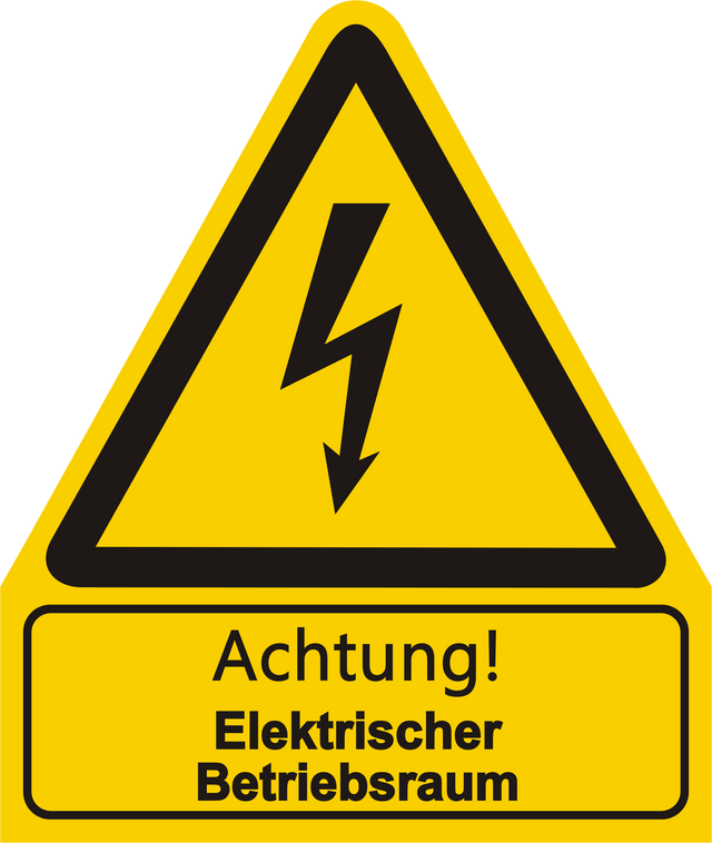 Warnschild W012 mit Text Achtung! Elektrischer Betriebsraum