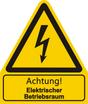 Warnschild W012 mit Text Achtung! Elektrischer Betriebsraum