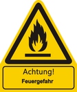 Warnschild W 021 mit Text Achtung! Feuergefahr – ISO 7010
