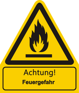 Warnschild W 021 mit Text Achtung! Feuergefahr – ISO 7010