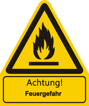 Warnschild W 021 mit Text Achtung! Feuergefahr – ISO 7010