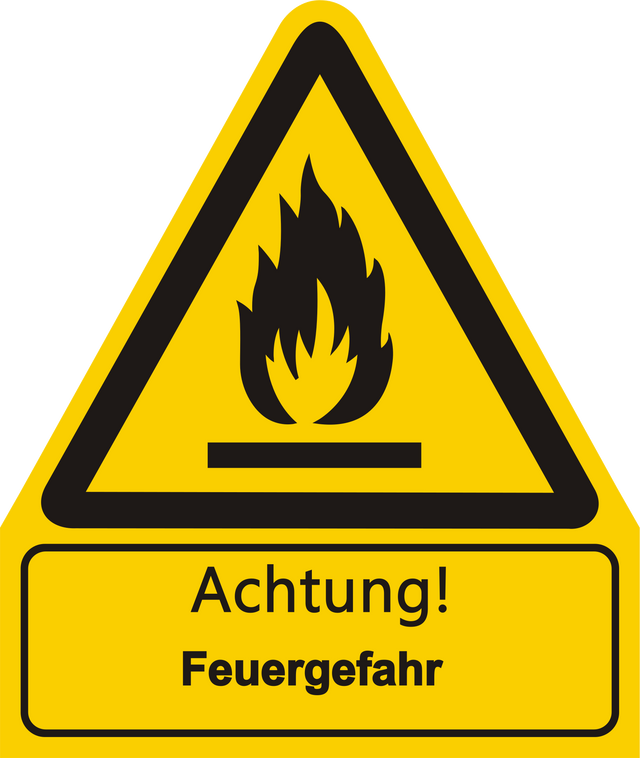 Warnschild W 021 mit Text Achtung! Feuergefahr – ISO 7010
