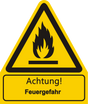Warnschild W 021 mit Text Achtung! Feuergefahr – ISO 7010