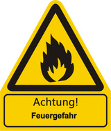 Warnschild W 021 mit Text Achtung! Feuergefahr