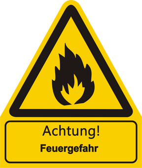 Warnschild W 021 mit Text Achtung! Feuergefahr