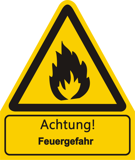 Warnschild W 021 mit Text Achtung! Feuergefahr