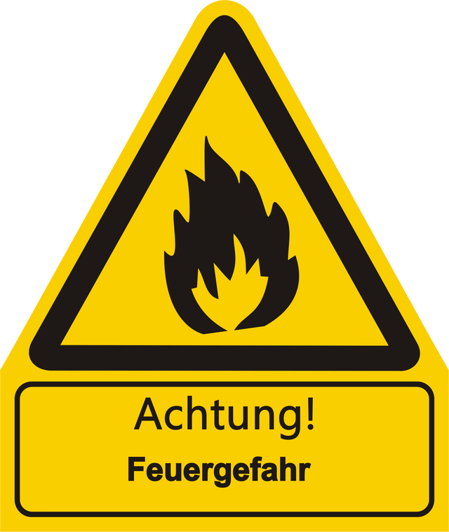 Warnschild W 021 mit Text Achtung! Feuergefahr