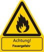 Warnschild W 021 mit Text Achtung! Feuergefahr