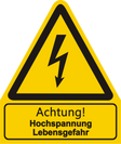 Warnschild W 08 mit Text Achtung! Hochspannung Lebensgefahr