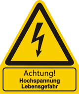 Warnschild W 08 mit Text Achtung! Hochspannung Lebensgefahr