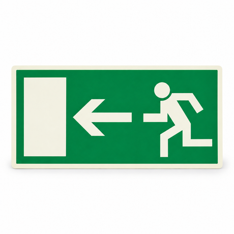 Rettungswegschild links – Symbol – Kunststoff langnachleuchtend selbstklebend