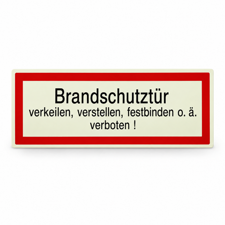 Brandschutzschild "Brandschutztür verkeilen, verstellen, festbinden o. ä. Verboten!" – Langnachleuchtende Folie