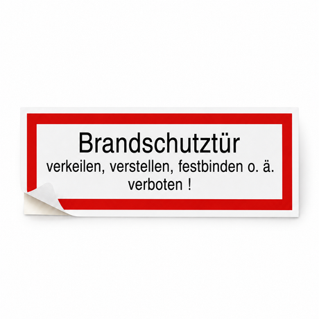 Brandschutzschild "Brandschutztür verkeilen, verstellen, festbinden o. ä. Verboten!" – Selbstklebende Folie