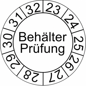 Aufkleber, Behälter-Innenprüfung mit Jahresfelder 2025 – 2034