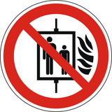 Brandschutzzeichen mit Symbol nach ISO 7010/P020, Aufzug im Brandfall nicht benutzen