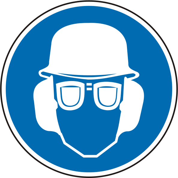 Gebotsschild als Symbol Augen – Gehör – und Kopfschutz benutzen