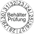 Aufkleber, Behälter-Innenprüfung mit Jahresfelder 2025 – 2034