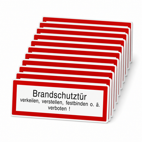 Brandschutzschild "Brandschutztür verkeilen, verstellen, festbinden o. ä. Verboten!" – Kunststoff 1 mm (Set)