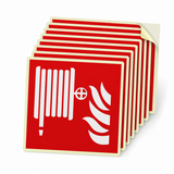 Brandschutzschild Löschschlauch – ISO 7010 – Selbstklebender Kunststoff langnachleuchtend Ultra (Set)