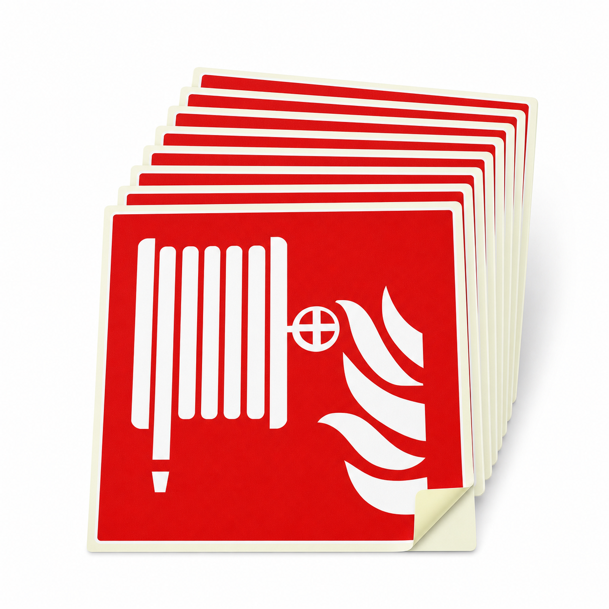 Brandschutzschild Löschschlauch – ISO 7010 – Selbstklebender Kunststoff langnachleuchtend (Set)