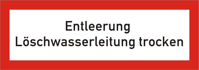 Brandschutzschild Entleerung Löschwasserleitung trocken